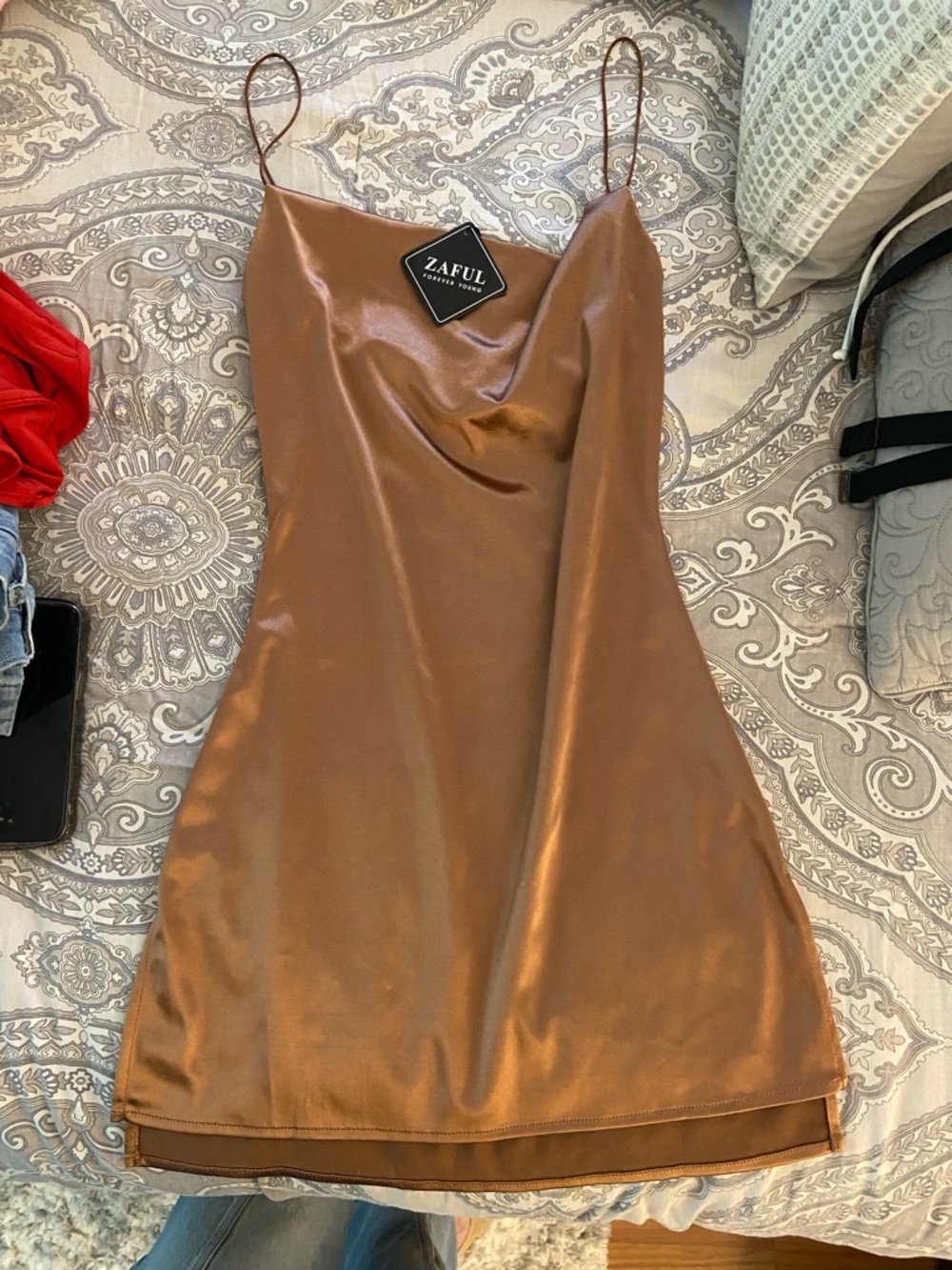 Zaful Satin Copper-Brown Mini Slip Dress